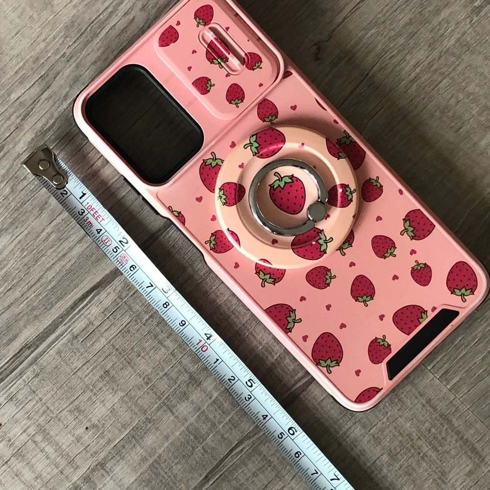 Pink Strawberry Pattern Phone Case with Ring Stand